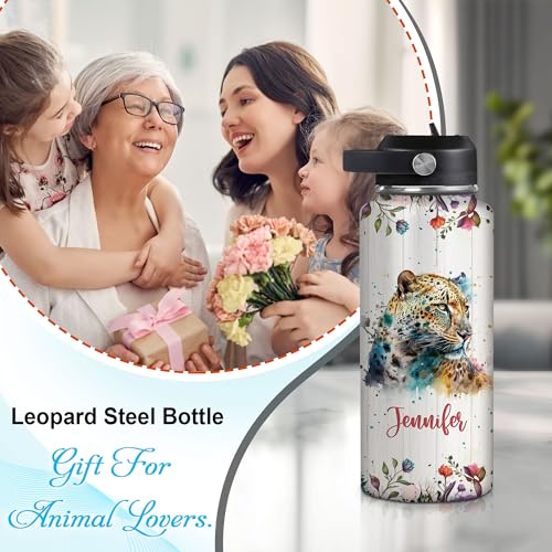 Hyturtle Personalized Leopard Water Bottle - Insulated Stainless Steel Bottle with Leak-Proof Lid 18oz 32oz - Animal Lover Gift for Women, Girls, Leopard Lovers - Birthday & Christmas Gift - color: Leopard