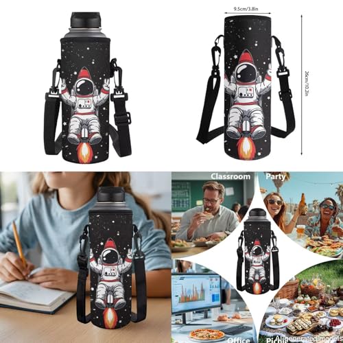 17 Inch Kid's 4PCS Backpack Set, Back to School Essentials | Insulated lunch box, water bottle pouch, pencil case, lightweight, padded shoulder straps, for elementary, middle school - color: Cartoon Astronaut