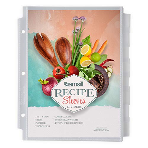 Samsill Junior 8 Tab Recipe Dividers, Recipe Sleeves, Sheet Protector Dividers with Tab Inserts, Clear, Super Heavyweight, Top Loading, 3 Hold Punched, Fits 8x9 Inch Mini Recipe Binders, Archival Safe - size: 1 Pack, style: Tabbed (Mini)