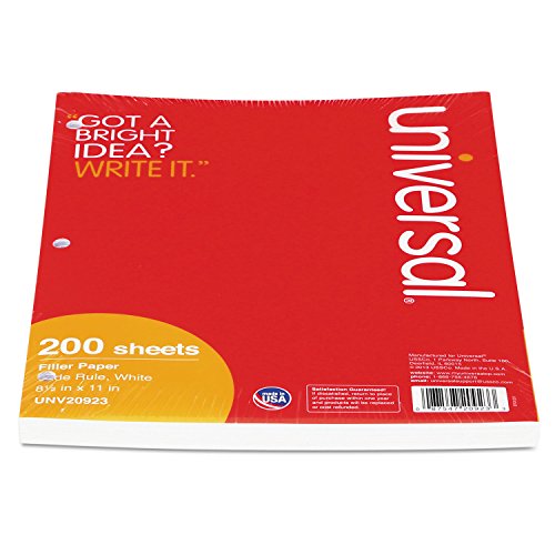 Universal 20923 Filler Paper, 8 1/2 x 11, Wide Rule, White, 200 Sheets/Pack