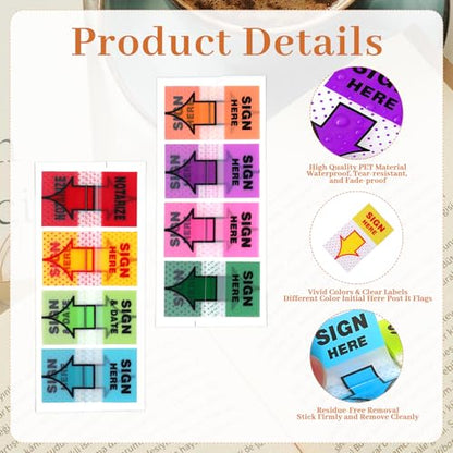 600 Pcs/6 Pack Sign Here Tabs, Colorful Adhesive Sign Here Flags Stickers, Arrow Labels Sign Here Stickers for Annotating Books, Arrow Sticky Notes for School Office Home Documents Notebooks Supplies - style: style1