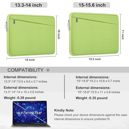 Laptop Case 15.6 inch, Slim Computer Carrying Bag Protective Cover Briefcase with Front Pocket, Durable Laptop Cover for 15-16 Inch HP, Dell, Lenovo, Asus, Notebook, Light Green - color: Light Green, size: 15.6 Inch