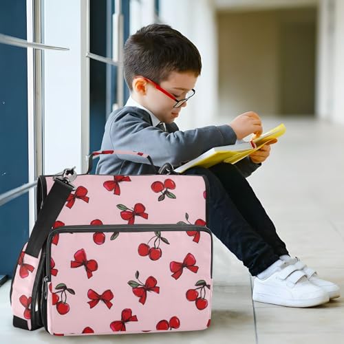 3 Ring Zipper Binder Red Bow Cherry Binders Bag with Shoulder Strap 500 Sheets Paper Organizer Trapper Keeper Documents Storage File Folder for School Office - color: A424