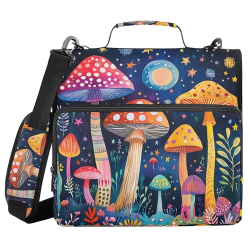 Colorful Mushrooms Zipper Binder with Shoulder Strap, 500 Sheets Capacity, Multiple Pockets 1.5Inch 3 Ring Zipper Binder - color: Colorful Mushrooms