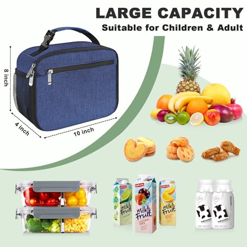 Kids Lunch Box for Boys Girls Lunch Bag Insulated Durable Lunchbox Children Lunch Tote Bag for School Dark Blue - color: Dark Blue