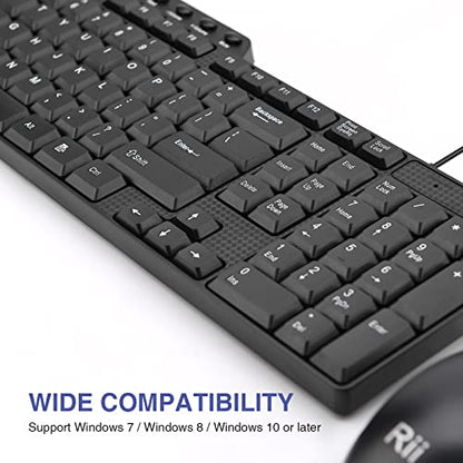 (2PACK) Wired Keyboard and Mouse,Rii RK203 Ultra Full Size Slim USB Basic Wired Keyboard Mouse Combo Set with Number Pad for Computer,Laptop,PC,Notebook,Windows - size: 2 pack