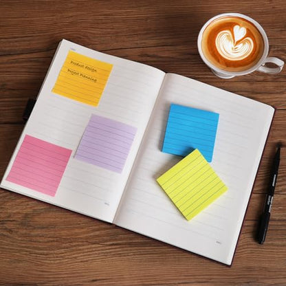 HQCME 9 Pack Lined Sticky Notes 3x3 in Post Sticky Notes with Lines, 9 Multi Colors Ruled Colorful Super Sticking Power Memon Pads, 82 Sheets/Pad - size: 3x3 in
