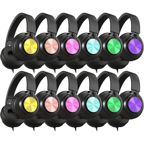AILIHEN Classroom Headphones Bulk 12 Pack - Kids Headphones for School K-12 Class & Teachers, Foldable Wired Headset with Microphone & 3.5mm Jack for Student Laptop Tablets Chromebook (6 Colorful) - color: 6 Colorful, size: 12-PACK