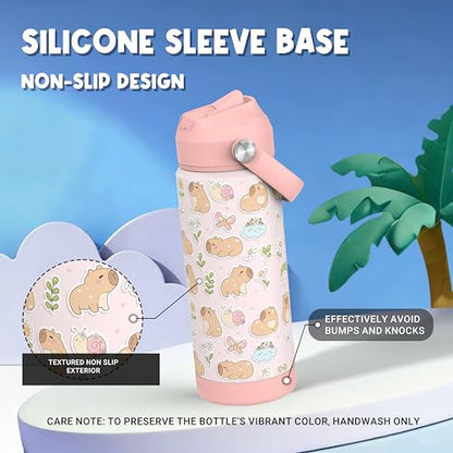Boys Girls Capybara Water Bottle for School，Kids 18 oz Insulated Stainless Steel Cup with Straw, Double-Wall Vacuum Leakproof - color: C16.Capybara