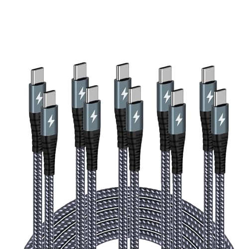 【5-Pack】 60W USB C to USB C Cable,6FT C-Port Charging Cable, Type C to Type C Cable is Suitable for iPhone 16 15 Pro Plus Pro Max, iPad Pro/Air, MacBook Pro/Air and More (Grayish Blue)