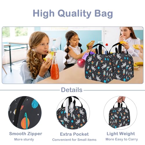 Astronauts Space Rockets Planets Stars Lunch Box,Insulated Lunch Bag for Girls Boys,Reusable Lunch Box for Kids Adults School Student Work Picnic Travel - color: Astronauts Space Rockets Planets Stars
