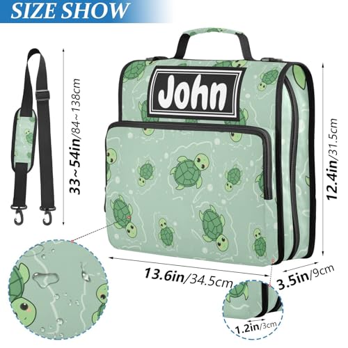 Cute Turtle Green Print Custom Zipper Binder Bag 3 Ring with Shoulder Strap & Handle Personalized Binder Bag Expandable File Folder for School - color: Multi-cute Turtle Green