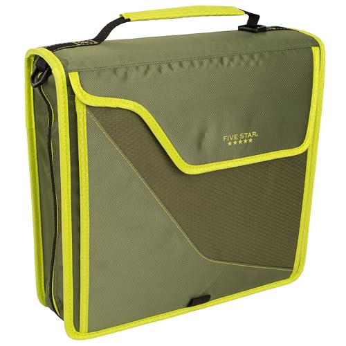 Five Star Zipper Binder, 3 Inch 3-Ring Binder with D Rings, Removable Padded Case, 5-Tab Expanding File and Multi-Use Strap, 850 Sheet Capacity, Olive/Citrus (292960C) - color: Olive/Citrus, size: 3 Inch