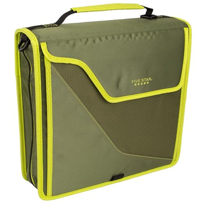 Five Star Zipper Binder, 3 Inch 3-Ring Binder with D Rings, Removable Padded Case, 5-Tab Expanding File and Multi-Use Strap, 850 Sheet Capacity, Olive/Citrus (292960C) - color: Olive/Citrus, size: 3 Inch