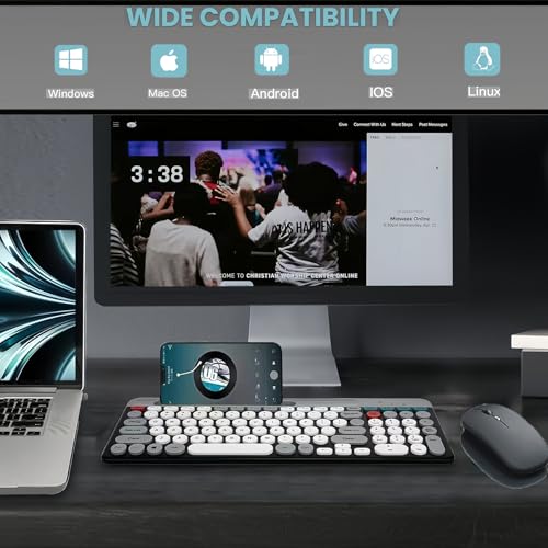 Wireless Keyboard and Mouse Combo with Phone Tablet Holder, Rechargeable Dual-Mode (Bluetooth 5.0 and 3.0 +2.4G) Multi-Device Silent Mouse for Windows, iPad, Tablet, MacOS,iOS,Android (White+Grey) - color: White+Grey