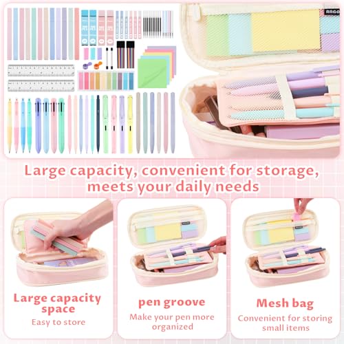 80Pcs Aesthetic School Supplies with Cute Pencil Case, 12 Pastel Highlighters, 4 Multicolor Ballpoint Pens, 6 Gel Pens with Refills, 10 Mechanical Pencils with Leads for Student Stationery Set(Pink) - style: Pink