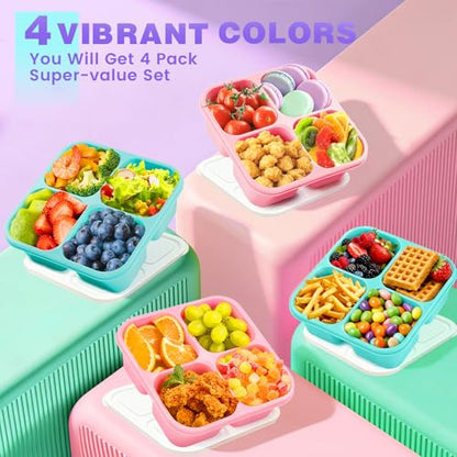 4 Pack Snack Containers Bento Box Adult Lunch Box,Meal Prep Container, Reusable Food Storage lunch Containers Stackable for Work, Travel and Gym (Pink, Green) - color: Pink, Green