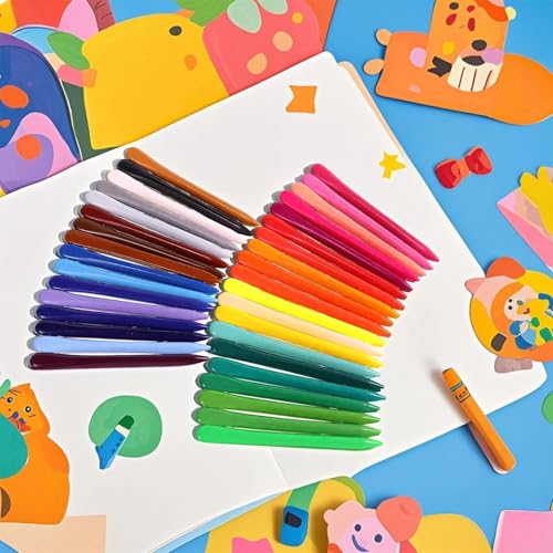 36 Pcs Kids Washable Crayons, 36 Vibrant Colors, Triangular Crayons, Easy Clean Preschool Art Supplies, Ergonomic Drawing Tools, Safe for Kindergarten