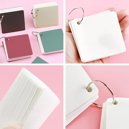 2 Pack/160 Pieces Blank Index Cards with Ring, Blank Flash Card 2.8x2.8" Note Cardstock for Memory Learning Studying Office (Beige) - color: Beige