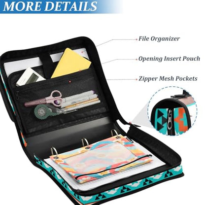 Western Aztec 3 D-Ring Binder Bag Multi-Pocket Zipper Organizer | with Handle and Detachable Shoulder Strap Holds 500 Sheets for School Office Supplies - color: Dhb-101