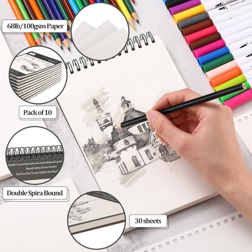 Jexine 60 Pcs 5.5'' x 8.5'' Top Spiral Bound Sketch Book 30 Sheet Each(68lb/100gsm), Sketching Drawing Pad Bulk Artist Sketch Pad Drawing Paper Art Sketchbook for Painting (Tree) - style: Tree