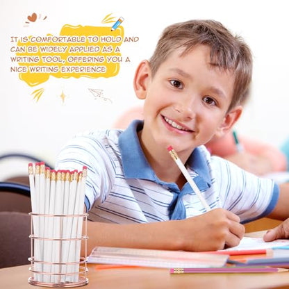 24 Pcs Round Pencils with Eraser 2 HB Cute Pencils Bulk for School Graphite Wood Color Unsharpened Pencil for Drawing Sketching Wedding School Teacher Supplies Student Reward(White) - color: White