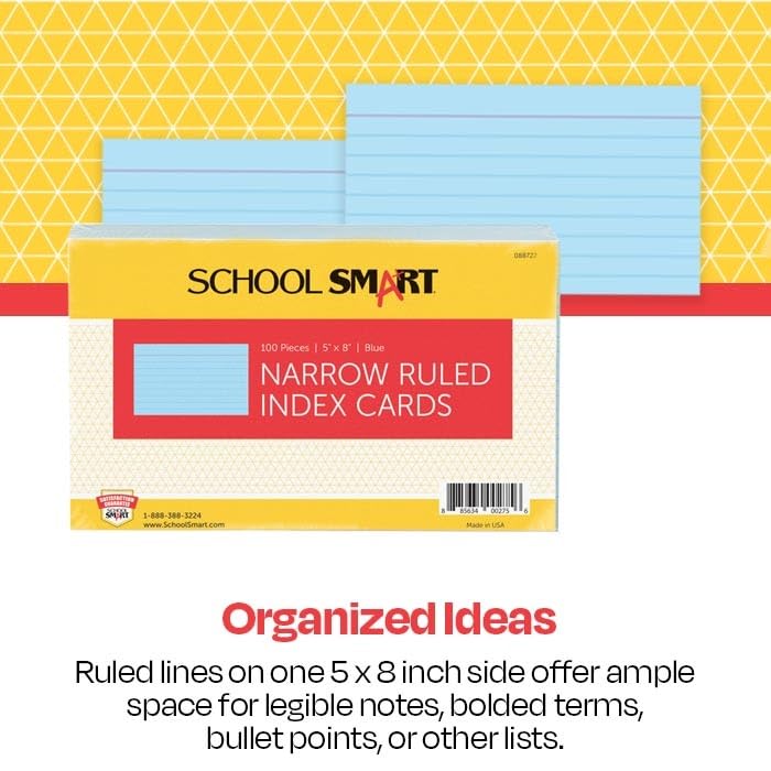 School Smart Ruled Index Cards, 5 x 8 Inches, Blue, Pack of 100 - color: Blue, size: 5 x 8 Inches