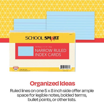 School Smart Ruled Index Cards, 5 x 8 Inches, Blue, Pack of 100 - color: Blue, size: 5 x 8 Inches