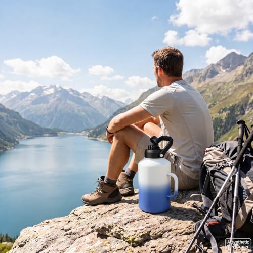 BJPKPK 1 Gallon Water Bottle with Handle, Large Dishwasher Safe 128oz Insulated Water Bottle, BPA Free Water Jug, Wide Mouth Metal Flasks with Anti-slip Bottom, Keep Cold & Hot,Sky - color: Sky, style: 128oz-Side Handle