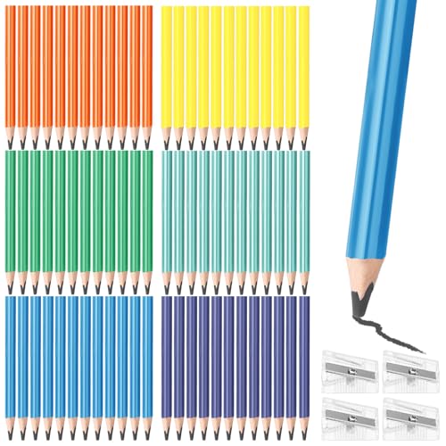 Spakon 96 Pcs Jumbo Pencils for Kid Bulk 3.5 Inch Wooden Triangle Short Fat Chunky Pencil with Sharpener for Student Toddler Preschooler Beginner Kindergarten Classroom Back to School Supplies - style: Pencil
