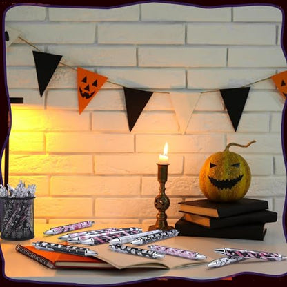 Cholemy 48 Pcs Halloween Pens Bulk Halloween Party Ballpoint Pens Retractable Novelty Boo Pink Pumpkin Ghost Skeleton Spider Gel Ink for Office Party Supplies - style: Pink Pumpkin