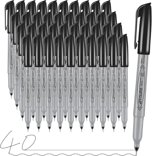 Permanent Markers, Ultra Fine Point, Black, 40 Count, 0.4mm, Fine tip permanent marker set, quick dry, waterproof, fading resists, durable, marks on paper, glass, ceramic, plastic, wood, rock, metal - color: Black Ultra Fine