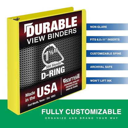 Samsill Durable 1.5 Inch Binder, D Ring Binder, Customizable Clear View Cover, Lemon Yellow, Holds 350 Pages - color: Yellow, size: 1.5 Inch