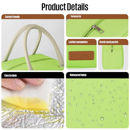 douyadady Lunch Bag&Box Women/Men Insulated&Reusable | Spacious Lightweight Waterproof Sturdy Durable Great Value For Office Work School Picnic Travel - color: Green