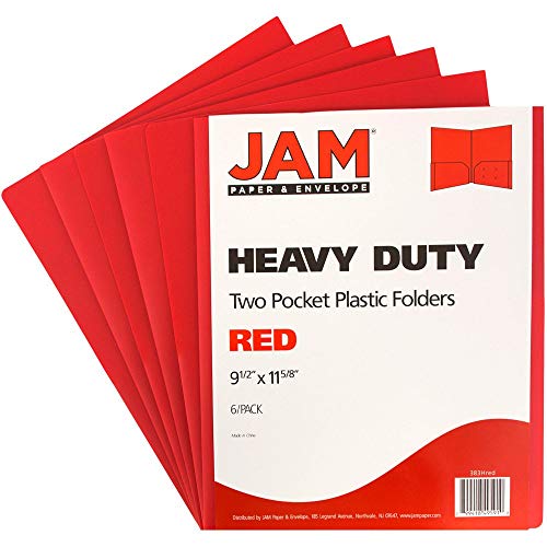 JAM PAPER Heavy Duty Plastic 2 Pocket Extra Tough School Folders - Red - 6/Pack - color: Red, size: 6 Per Pack
