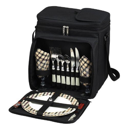 Picnic at Ascot Original Insulated Picnic Basket/Cooler Equipped with Service for 2- Designed, Assembled & Quality Approved in the USA - color: Black