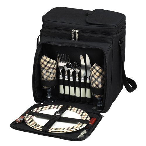 Picnic at Ascot Original Insulated Picnic Basket/Cooler Equipped with Service for 2- Designed, Assembled & Quality Approved in the USA - color: Black