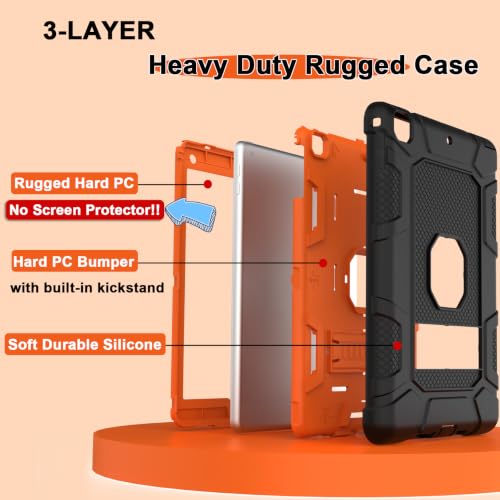 iPad 6th Generation Cases, iPad 5th Generation Case, iPad 9.7 Case, iPad Air 2 Case, Hybrid Shockproof Rugged Drop Protection Case Built with Kickstand for iPad 9.7 inch (Black+Orange) - color: Black+Orange