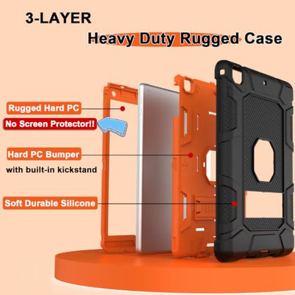 iPad 6th Generation Cases, iPad 5th Generation Case, iPad 9.7 Case, iPad Air 2 Case, Hybrid Shockproof Rugged Drop Protection Case Built with Kickstand for iPad 9.7 inch (Black+Orange) - color: Black+Orange