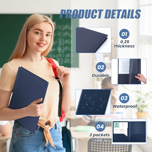 Gueevin 24 Pcs Plastic Folders with Pockets, Back to School Two Pocket Folder Fit Letter Size, Heavy Duty School Business Card Holder for Home Office, 11. 61 x 9. 45 Inches (Navy Blue) - color: Navy Blue