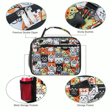 Kids Lunch Box for Boys Girls Lunch Bag Insulated Durable Lunchbox Children Lunch Tote Bag for School Cat - color: Cat