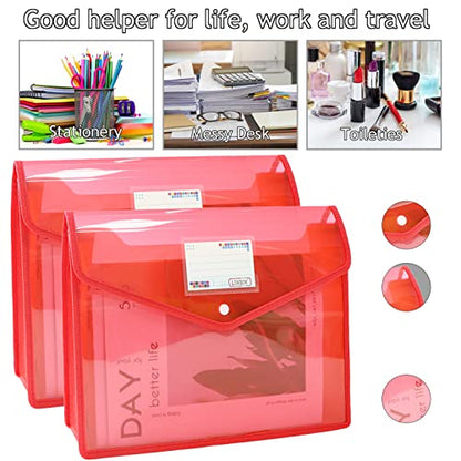 YoeeJob Plastic File Folders Legal Size 2 Pcs, Expandable Document Folder with Snap Button Closure, A4 Expanding File Wallet Envelopes Pouch with Label Pocket, Red - color: Red, size: 2 Pack
