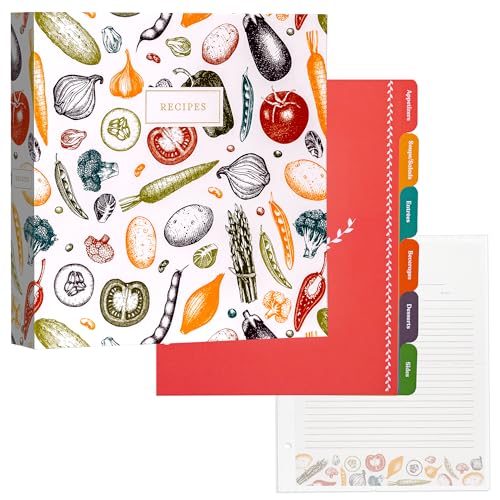 Jot & Mark 8.5"" x 11"" Sturdy 3 Ring Recipe Binder with Spill-Proof Clear | 50 Recipe Cards + 25 Sleeve Protectors + 5 Full-Page Sleeves + 6 Tabs | 8.5x11 | Autumn Harvest - color: Autumn Harvest, size: 8.5" x 11"