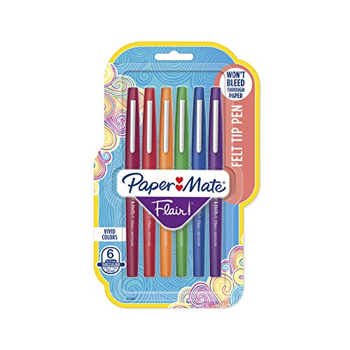 Paper Mate Flair Felt Tip Pens, Medium Point (0.7mm), Pastel Colors, 6 Count - color: Assorted Fashion Colors, size: 6 Count (Pack of 1)