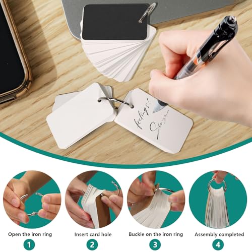 ASTIMESA Blank Flash Index Cards with Rings, Small Paper Study Note Cards | 2.7 x 1.5 Inch White Flashcards for Studying for Studying & Learning Language Game (Brown, Black)(600 Pcs )