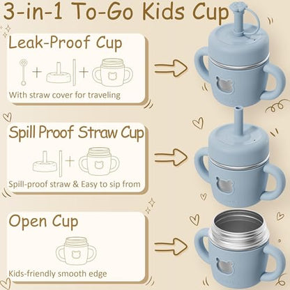 Fimibuke Sippy Cups for Toddlers, 10 OZ Spill Proof Kids Cup, Leak Proof Stainless Steel Tumbler with Handle, Silicone Straw & Sleeve, BPA Free Dishwasher Safe Girl Boy Kids Water Bottle, 2 Packs - color: Latte & Cream
