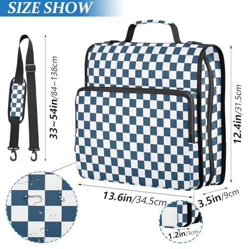 Navy White Checkered Binder Bag 3 Ring Zipper Binders with Shoulder Strap for School Office Organizer Storage - color: Q019