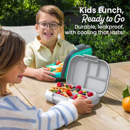 Bentgo Chill Kids Leakproof Lunch Box - 4-Compartment Bento Box with Built-In Ice Pack, 3.3 Cup Capacity, BPA-Free, Microwave & Dishwasher Safe Tray, Ages 3–7 (Gray) - color: Gray