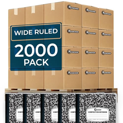 Rosmonde 2000 Pack (Pallet) Composition Notebooks Bulk, Wide Ruled, Full Pallet of Notebooks, 100 Sheets (200 Pages), 9-3/4 x 7-1/2, Bulk Notebooks for School, Bulk Office Notebooks, 4-7 Days Transit - size: 2000 Pack | Full Pallet, style: Wide Ruled - Bl