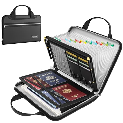 Tamfile Accordion File Organizer, Fireproof Important Document Organizer | Heat Insulation, 13 Transparent Pockets, Portable Home Travel Safe Storage Expanding File Folder for A4, Letter, Paper, Black - color: Black, style: Protection Upgrade